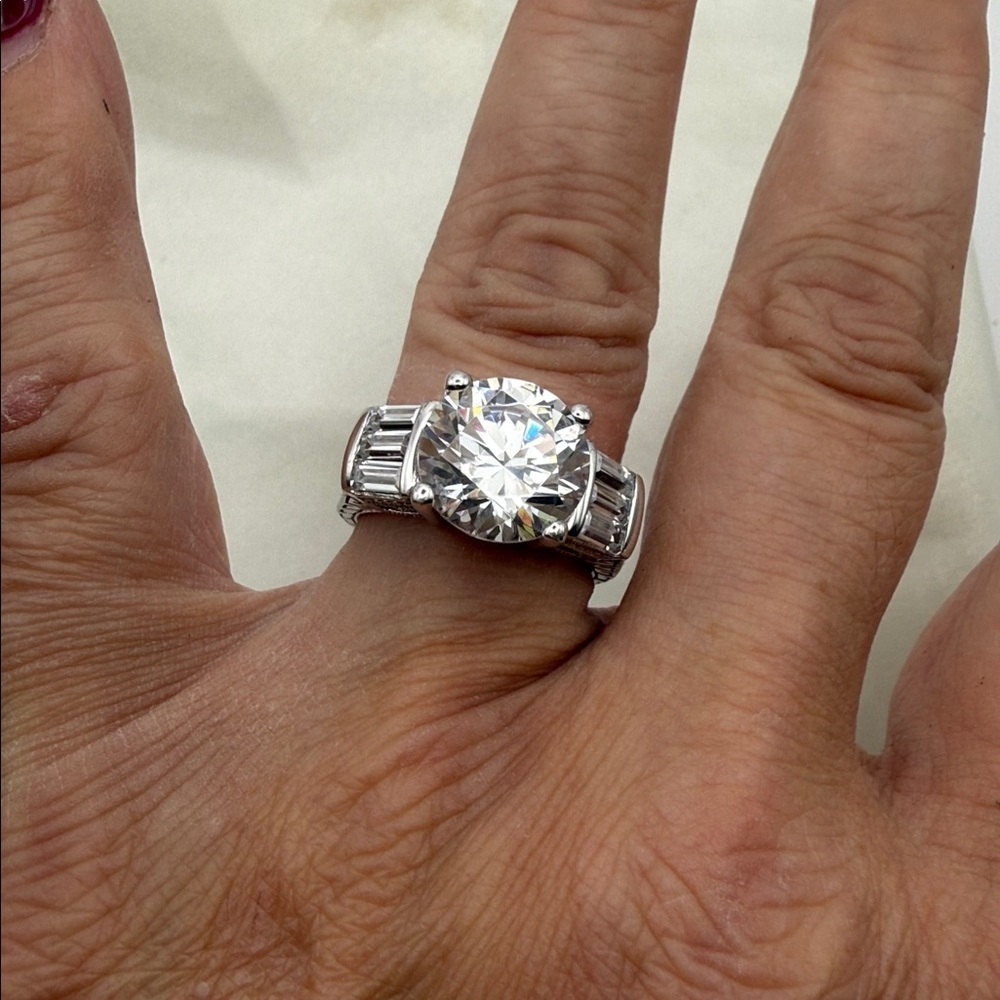 Cocktail Ring CZ 925 Signed GSK Size 7 Filigree sterling silver Mossanite 21.04G - Picture 10 of 13
